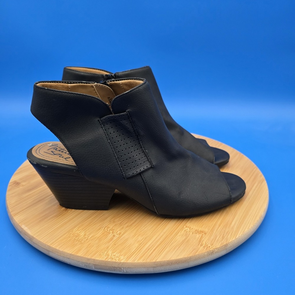 Natural Soul Daya Black Open Toe Sandals Vegan‎ Leather Block Heel 8.5M black